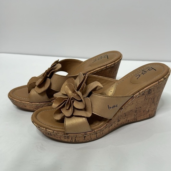 BOC Tan Floral Cork Wedge Upper Leather Comfort Sandals Women’s Comfort Shoes 7M - Picture 7 of 15